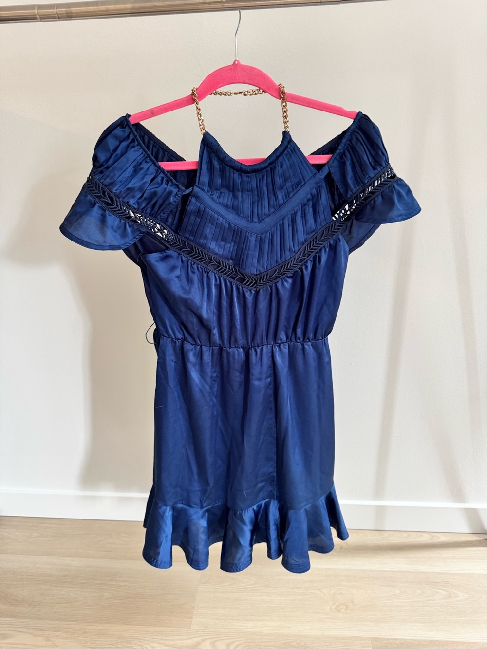 Navy Cold-Shoulder Ruffle Dress